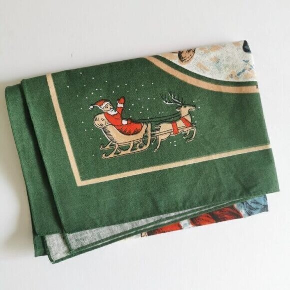 Vintage Christmas Scene Tea Towel, Victorian Children Santa Costume Winter Scene - Picture 8 of 8